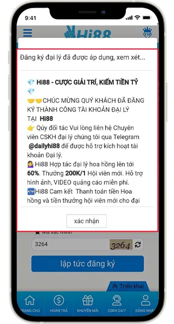 Bước 4: Đăng ký thành công